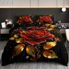 Комплект постельного белья из 3 предметов Черный Красный Золотой Принт Розы Уютный Набор пододеяльников Размер Кинг Квин Твин Одинарный Подарок на день рождения Декор для взрослой спальни