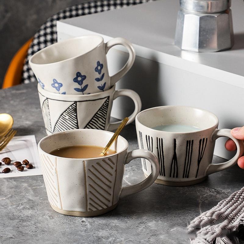 Ceramic Latte Mug Porcelain Coffee Cups with Handle Boho Drinking Cup for Men Women Office Work Daily Use Drinkware Gift