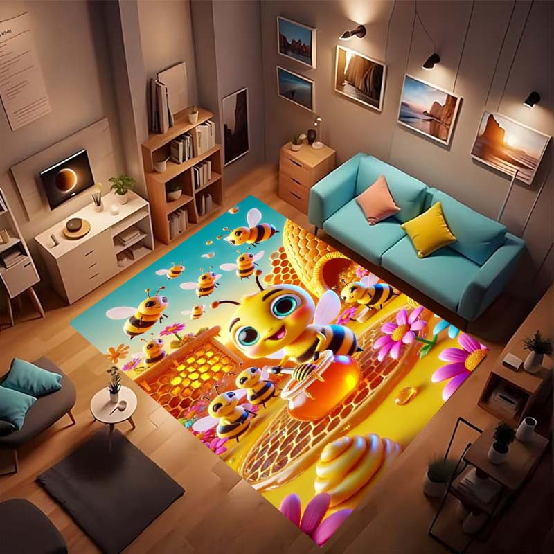 3D мультяшный милый узор пчелы, нескользящий коврик, мягкий фланель, моющийся, нескользящая основа, подходит для гостиной, спальни, ванной комнаты,
