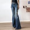 Plant Printed Embroidery Y2K Flare Jeans Women Vintage Skinny Boot Cut Trousers Fashion Street 2000s Denim Pants Fall