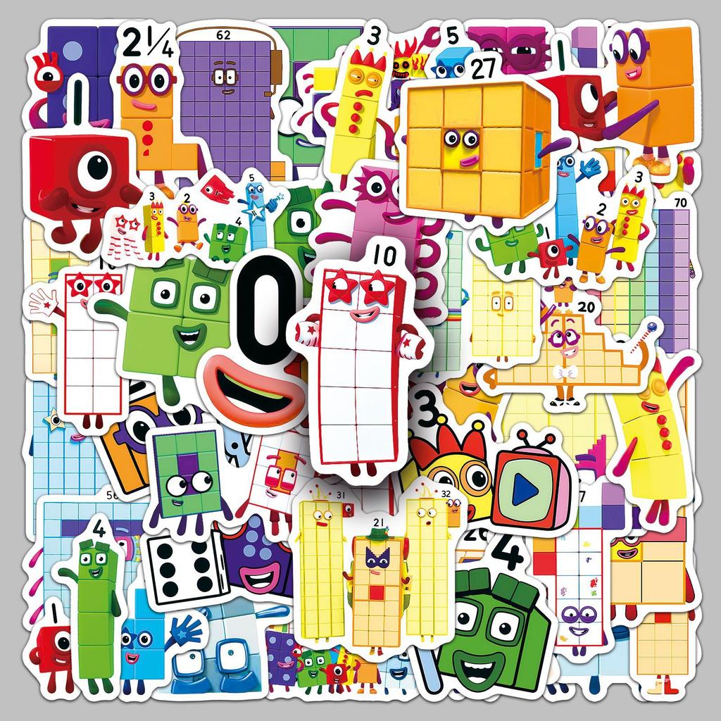 50pcs/1 lot Digital Block Sticker Cartoon Animation Educational Fun Children's Graffiti Stationery Desktop Stickers