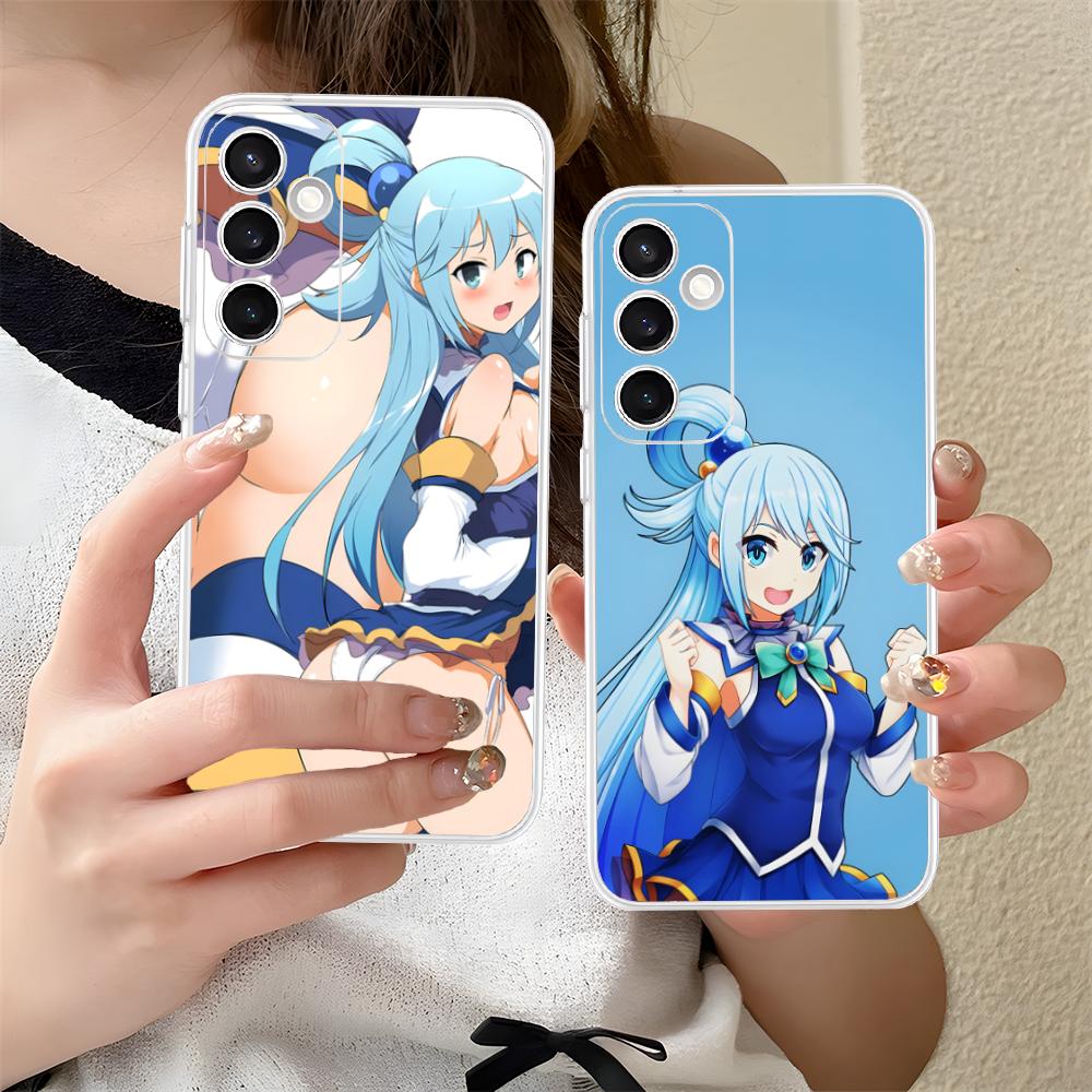 Чехол для мобильного телефона Konosuba Aqua для Samsung Galaxy S25 S24 S23 S22 S21Plus FE Ultra Прозрачный Цветной Защитный Смартфон Красивый