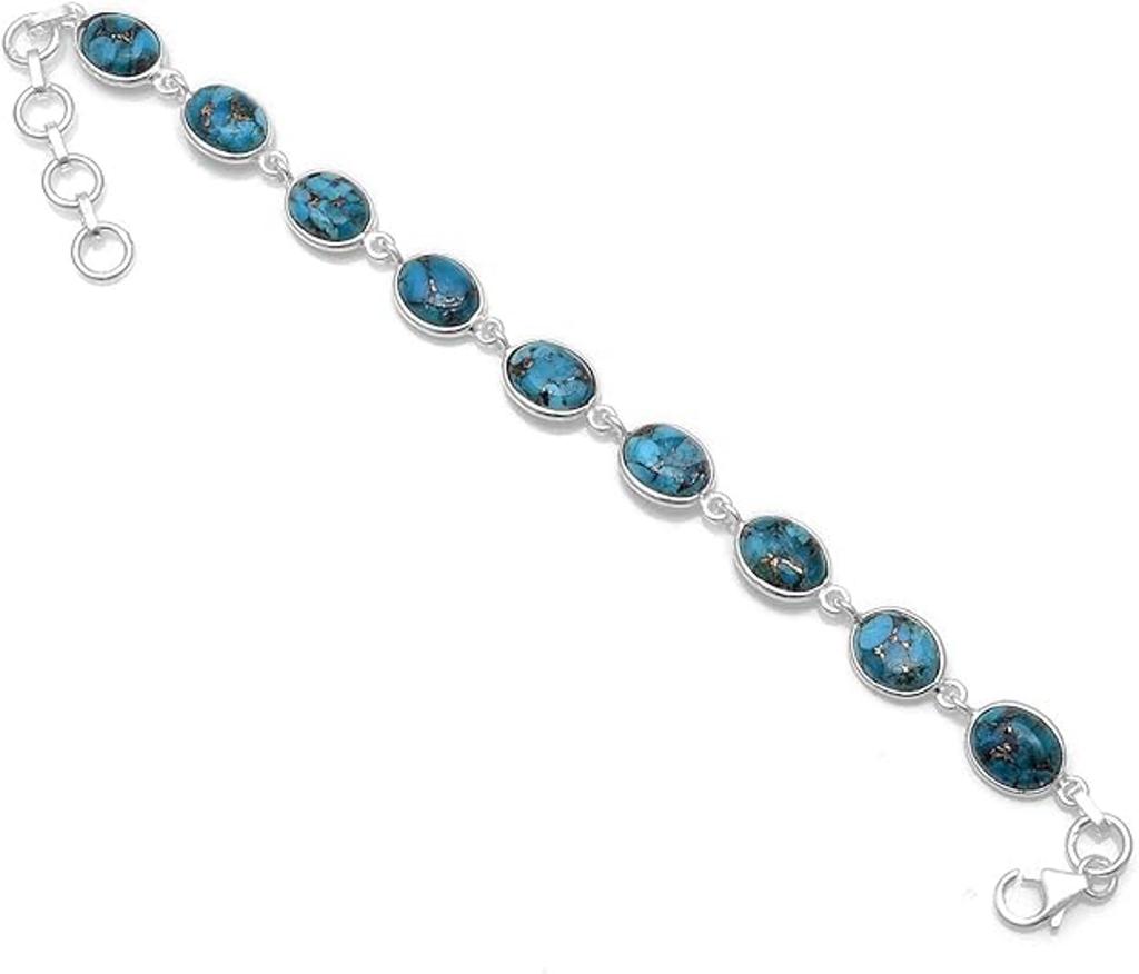 Серебро 925 пробы, браслет с бирюзой, выращенной в лаборатории, ювелирные изделия ручной работы, подарок для нее, подарок по рождению, серебряные ювелирные изделия