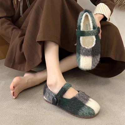 Флисовые туфли Мэри Джейн на плоской подошве для женщин, осень-зима 2025, новые универсальные туфли с небольшим ароматом и мягкой подошвой