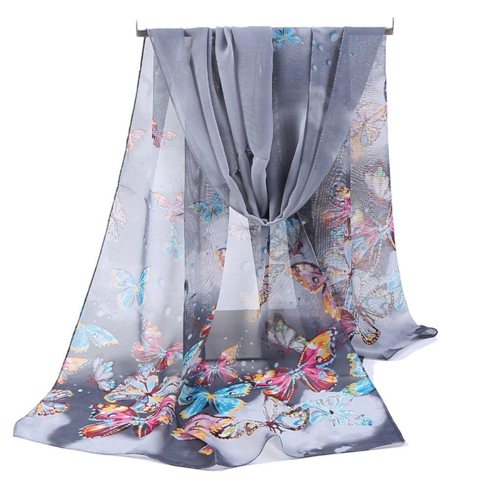 160*50cm Chiffon Scarf Butterfly Print Shawl Silk Fashion Beach Gauze Scarf for Women