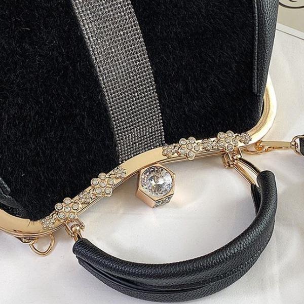 Сумка женская сумка для ужина сумка через плечо с бриллиантовым мехом сумка портативная сумка через плечо сумка с зажимом черная сумка большой вместимости