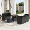 Set of 8 Pieces of Garden Sofas with Black Poly Rattan Acacia Cushions, Garden Dining Set 3 3363379