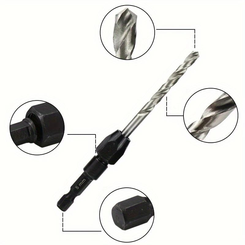 5PCS High-Speed Steel Countersunk Drill Set Hexagonal Handle Twists Drill Quick Change Handle 2-6mm Woodworking Accessories