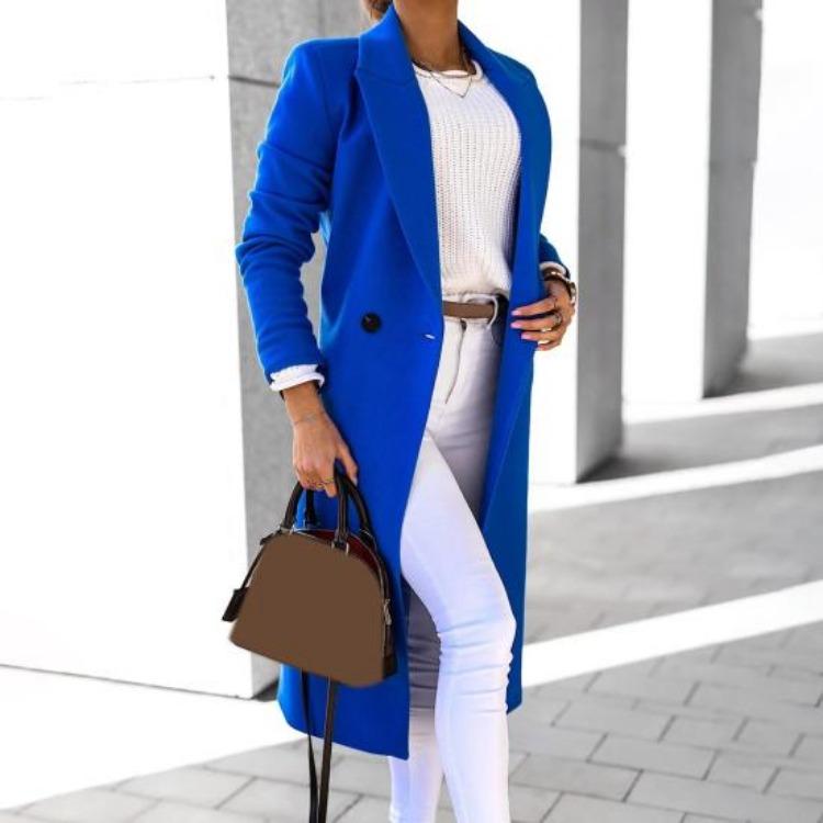 Fall Winter Women Long Coat Loose Fit Lapel Jacket One Button Closure Solid Color Overcoat for Office Casual Wear