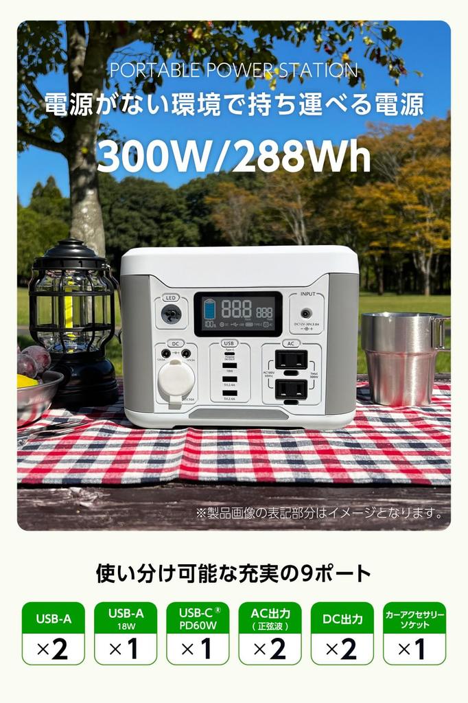 Портативная электростанция Tama Denshi Kogyo 300 Вт 288 Втч 80000 мАч Аварийная для стихийных бедствий Остаточная для уличного питания PD60 Вт Двойная быстрая зарядка Белый и серый