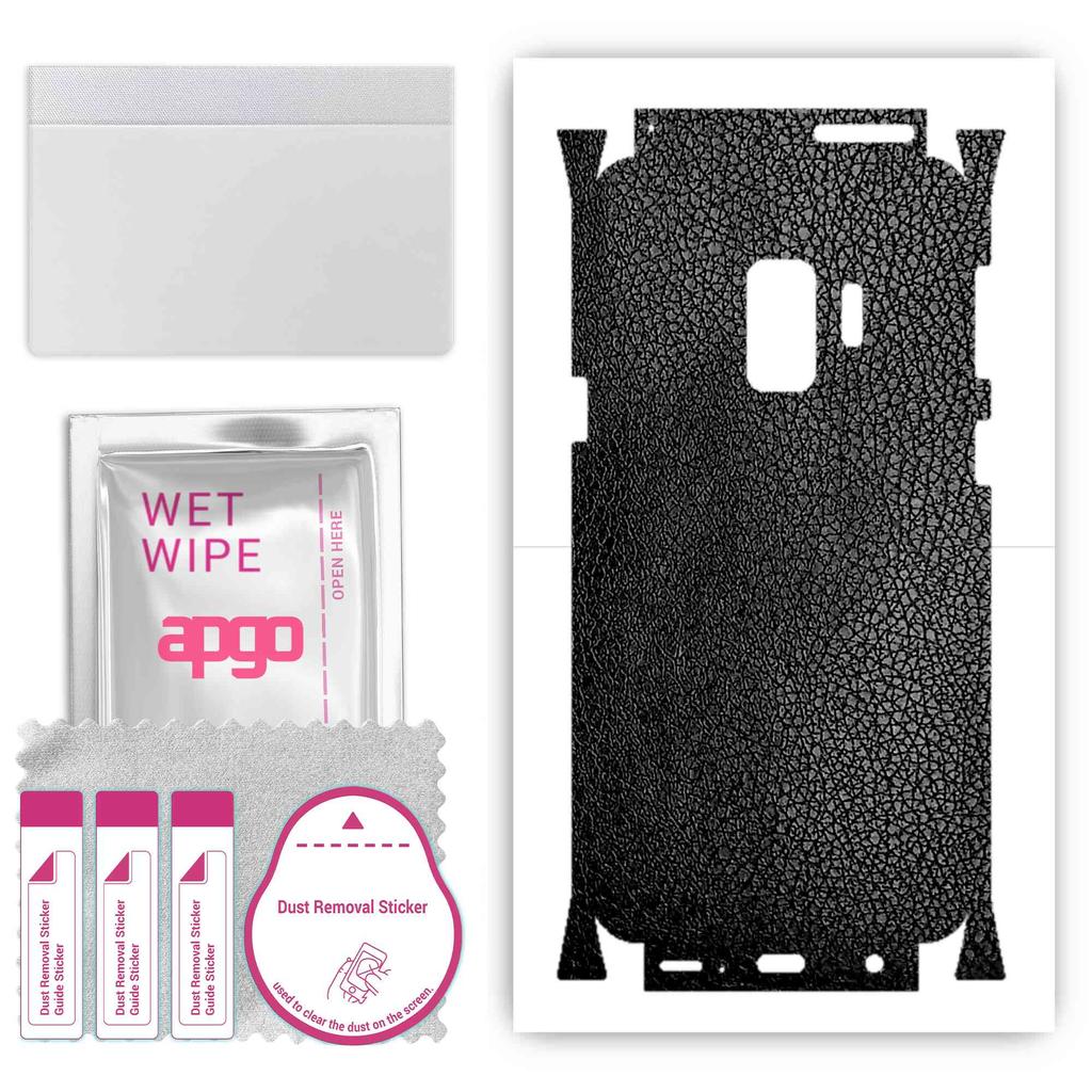 apgo Protective Skin Sticker for the Back+sides Compatible with Samsung Galaxy S9, Full Wrap Film, Foil, Vinyl - Pattern Black Leather
