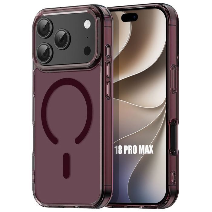 Coque pour iPhone 18 Pro Max, Bumper Antichoc avec Cercle Magnétique - Translucide Bordeaux