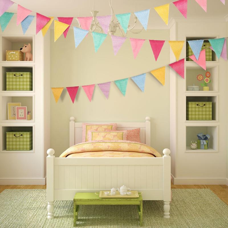 12 Multicolor Flags Imitated Burlap Bunting Banner Pastel Rainbow Decor Fabric Triangle Flag for Party Birthday Wedding Kid Room