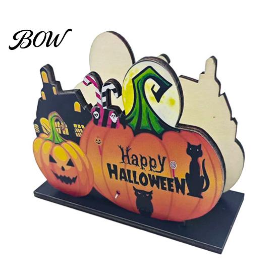 Seasonal Home Accents Halloween Wooden Napkin Holder, Ghost Pumpkin Decorative Tabletop Tissue Dispenser, Gift for Paper Storage Organizer Holiday
