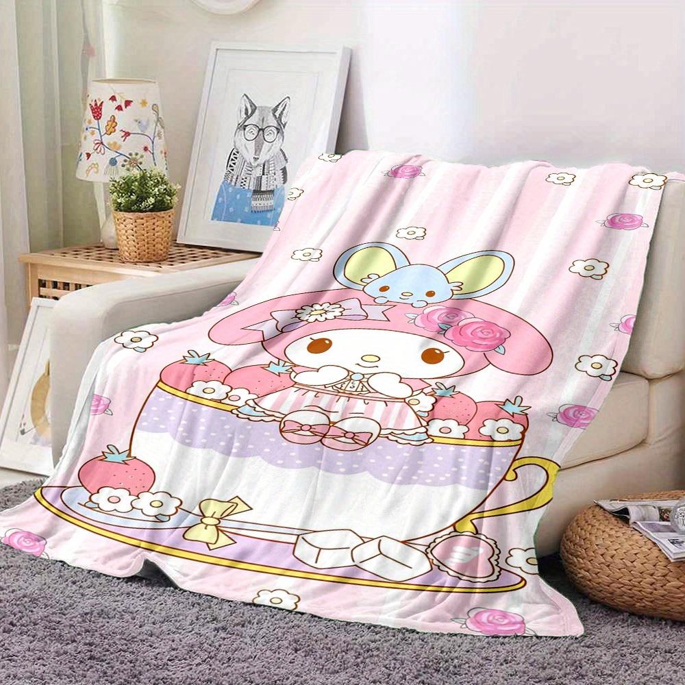 1pc MyMelody, Tea, Flowers RV flannel blanket, pattern printed blanket, sofa bed couch car office camping travel warm comfortable soft blank