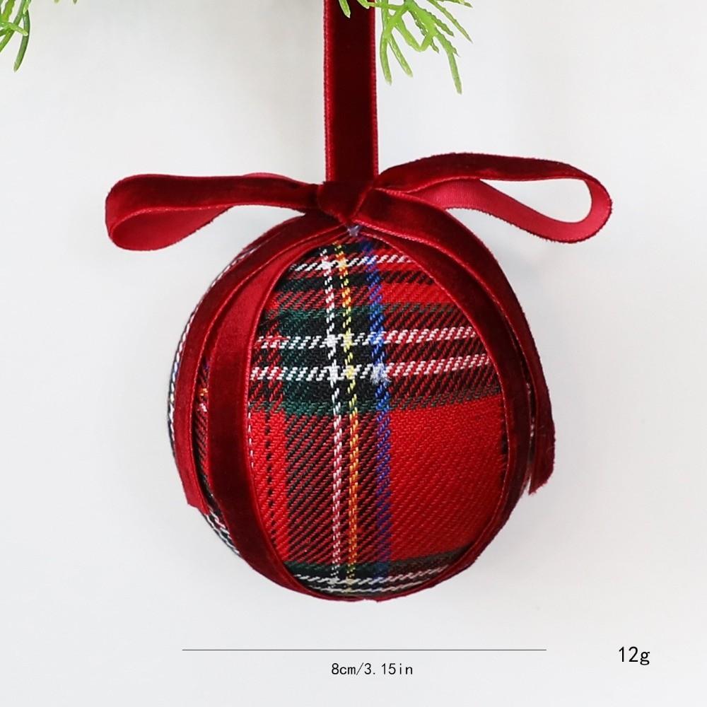with Ribbon Bow Foam Christmas Ball Tartan Check Xmas Tree Hanging Decor Holiday Festive