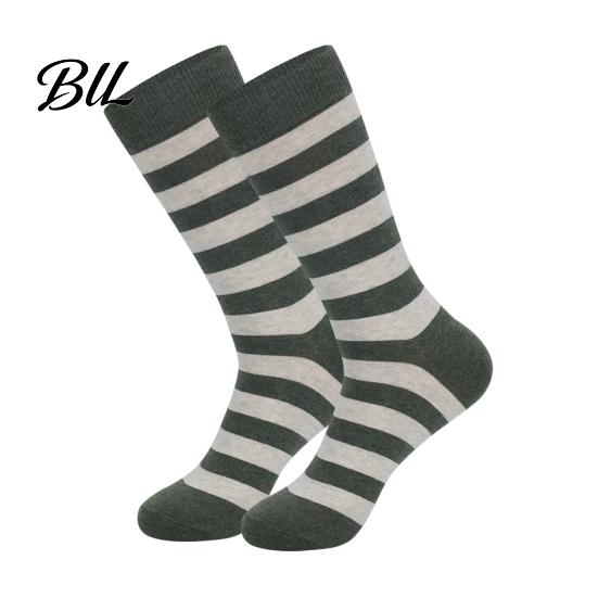 Soft Absorbent Work Socks 1 Pair Men's Stripe Crew Socks, Mid-Calf Dress for Business, Moisture Wicking Athletic Casual Breathable Cotton with