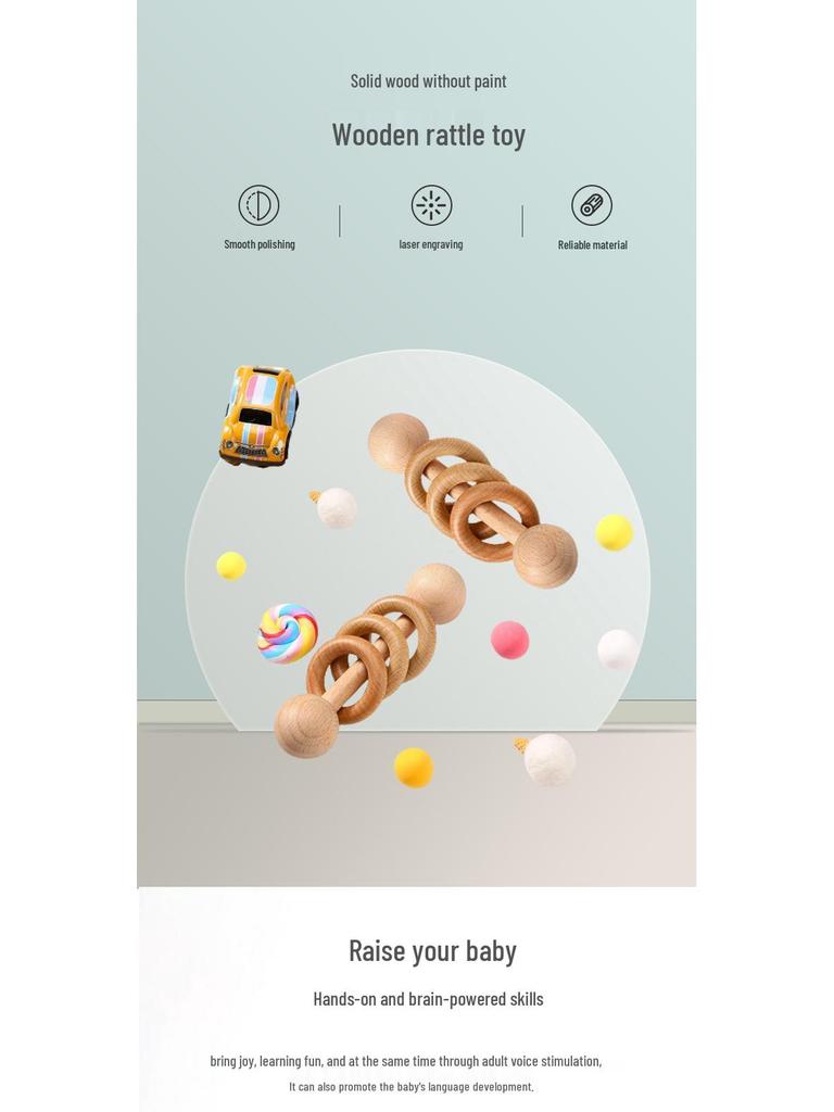 Beechwood Laser Engraved Wooden Teether Rattle Toy