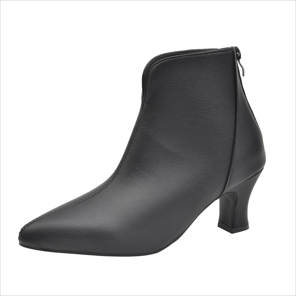 Pointed Toe Ankle Boots for Women Mid Heels Luxury Leather Shoes Woman 2025 Trend Winter Pumps Goth Snow Chelsea Botas Mujer