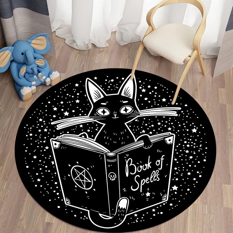 Круглый ковер с черным котом для гостиной, детский ковер, коврик для спальни, коврик для ванной для детей, украшение дома, противоскользящий коврик