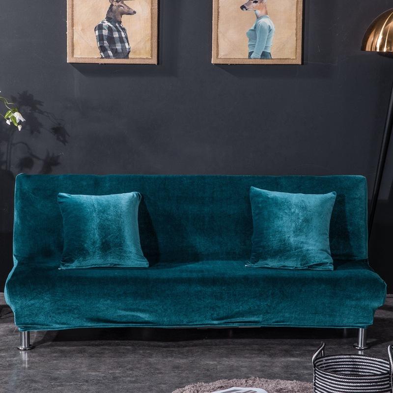 Futon Slipcover Armless Folding Sofa Cover Velvet Stretch Elastic Washable Couch Sofa Furniture Protector for Futon Moving Sofa Bed Without Armrests