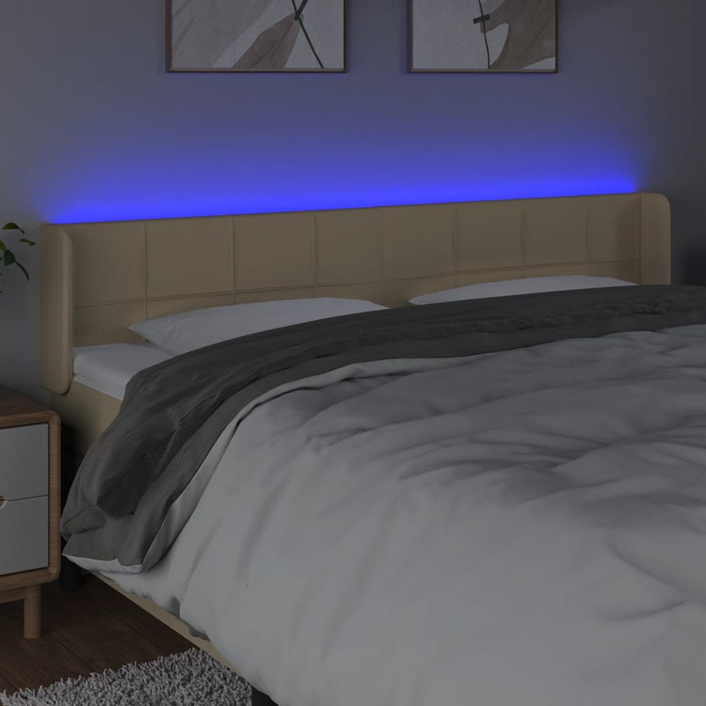 LED Headboard Cream 163x16x78 88 cm Fabric