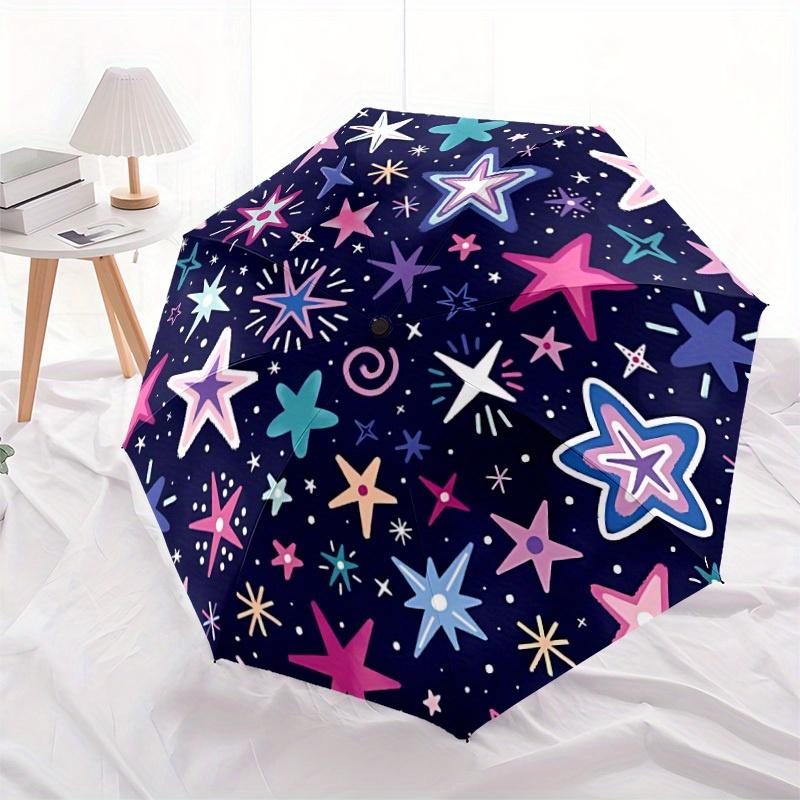 1pc Starry Night Fabric Automatic Umbrella - 8-Rib Foldable Design, Outdoor Adventures, and Family Celebrations yy250829078