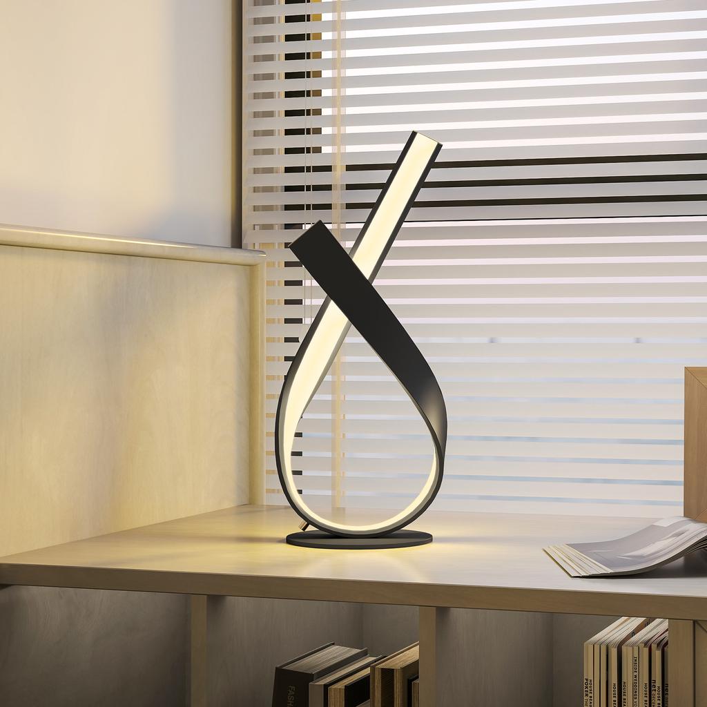 Contemporary Design Table Lamp - Spiral Design Table Lamp - dim. 21L x 15W x 43H cm - Black Alu. Warm White LED