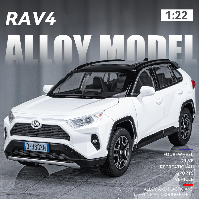 1/22 Toyota RAV4 SUV Alloy Cast Toy Car Model Sound and Light Pull Back Children's Toy Collectibles Birthday Gift