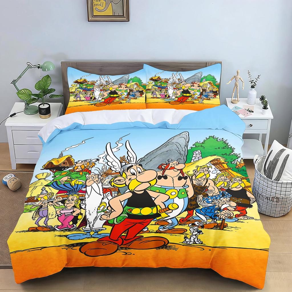 Cartoon Asterix the Gaul Bedding Set 3D Printed Duvet Cover with Pillowcases All Size Available Funny Comic Themed Bed Set