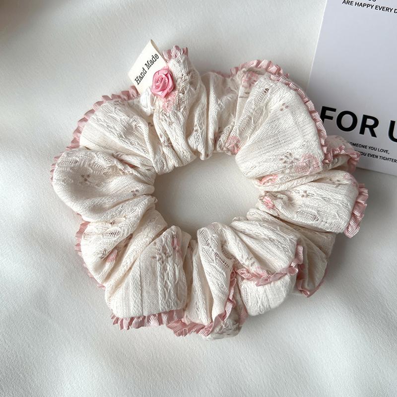 French Sweet Lace Trim Fabric Scrunchies Ponytail Holder Hair Ties Flower Elastic Hair Rope For Women Girls Hair Accessories