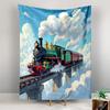 Vertical Tapestry Steam Locomotive Train Elevated Bridge Above Clouds Green Gold Wall Hanging Decor