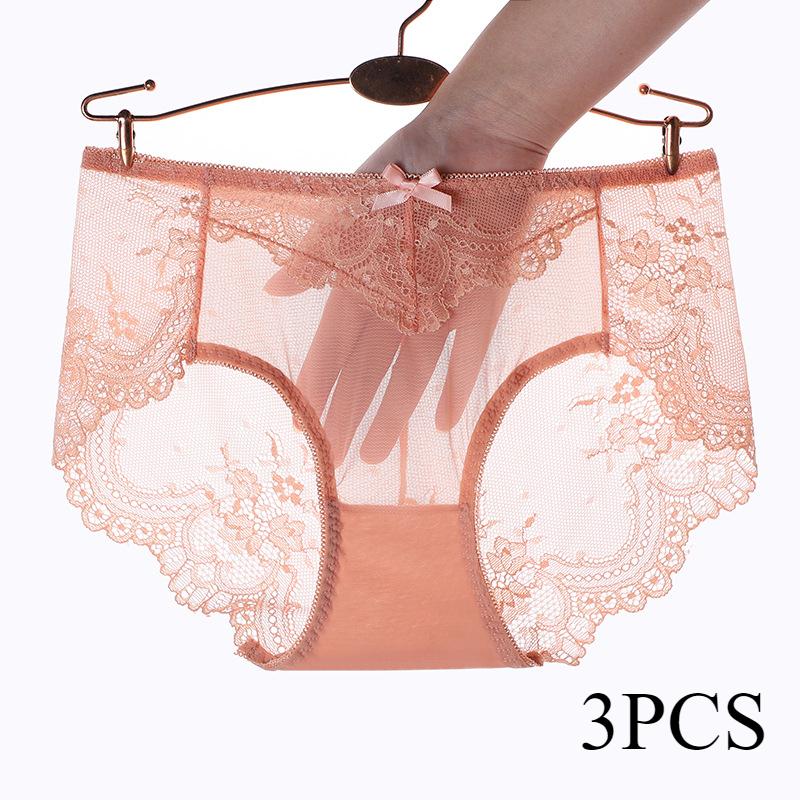 Сексуальное кружевное нижнее белье для женщин больших размеров, бесшовные сетчатые хлопковые трусики с треугольными чашечками на средней талии