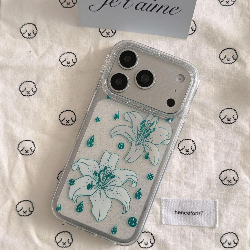 Позолоченный Чехол-Блестяшка 'Лилия Капля' для iPhone 16 и 17 Pro Max для Женщин