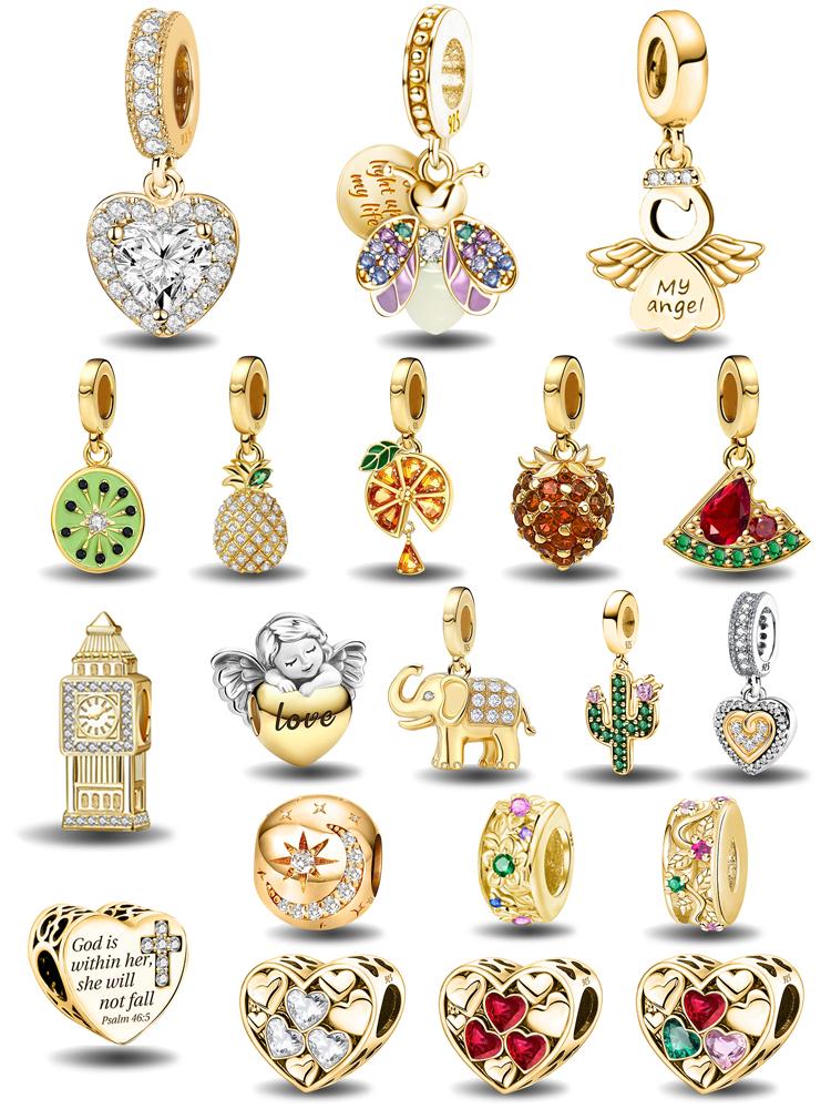 925 Silver Plated Cute Love Heart Firefly Golden Series Charms Bead For DIY Bracelet Necklace Making High Quality Jewelry Gift