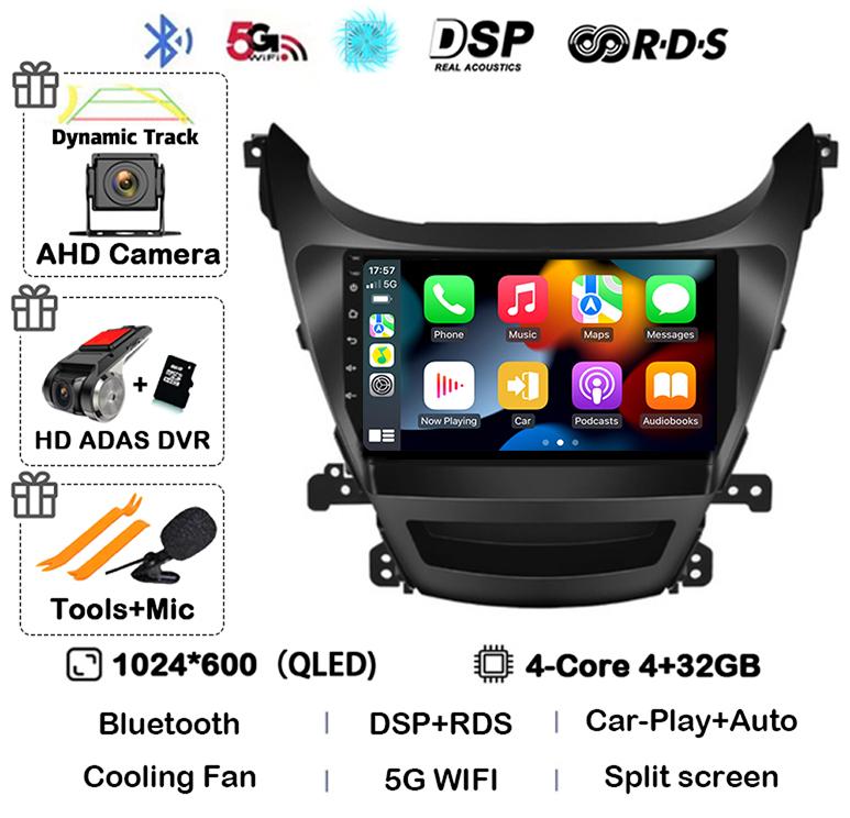 Android 14 Автомагнитола Carplay Auto для HYUNDAI ELANTRA 2011 2012 2013 2014 2015 2016 Мультимедийный стерео видеоплеер GPS 4G WIFI