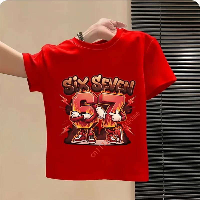 Смешная Six Seven Итальянская Brainrot 67 Графический Принт Число Футболка МальчикДевочка Летняя Короткий Рукав Детская Свободная Удобная Футболка Топ
