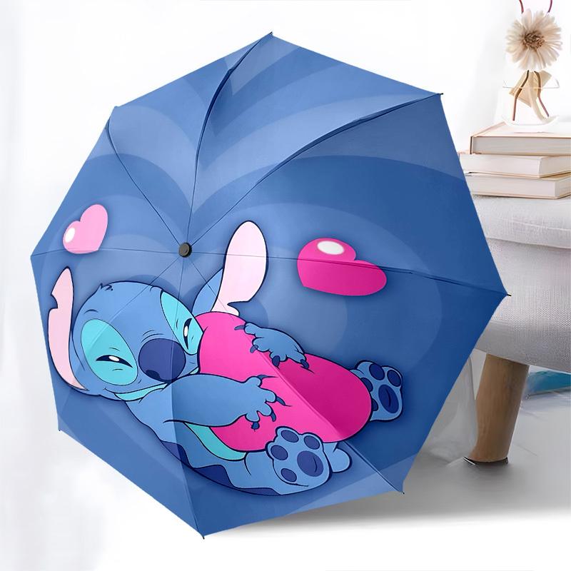 Stitch, Hearts Themed Automatic Opening and Closing Umbrella, Brightly Colored 8-rib Portable Umbrella, Suitable for Men and Women, A Perfect Gift for