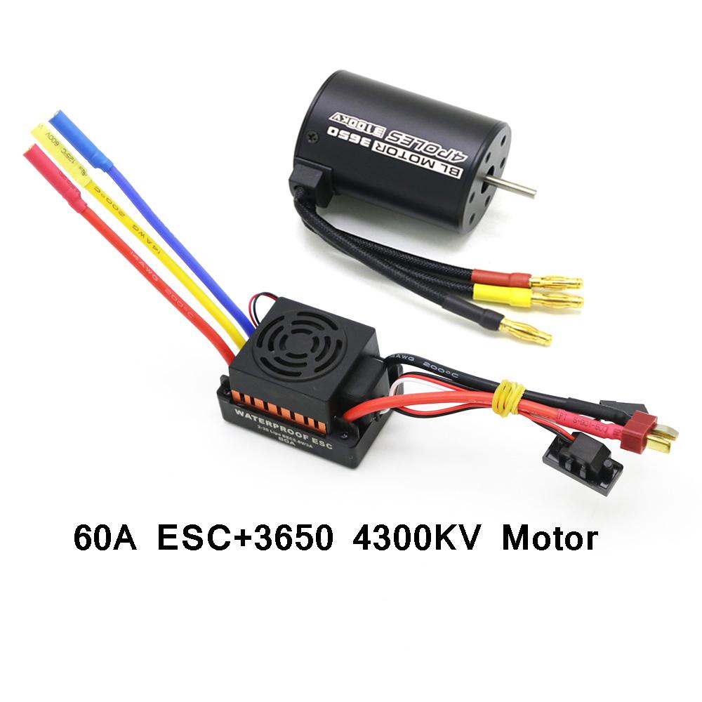 RC Motor Waterproof 3650 3100KV 3900KV 4300KV KV5200 Brushless Motor with 60A ESC Program Card Combo for 1/10 RC Car Truck Toy