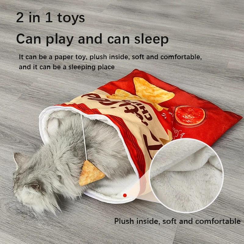 6 Gourmet Pattern Designs Cat Tunnel Toy, Collapsible Interactive Cat Drill Bag Pet Toy With Plush Ball, Cat Tunnel Bag
