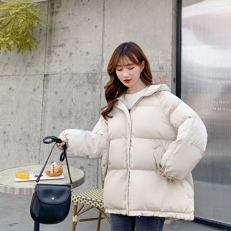 Женское зимнее хлопковое пальто с капюшоном, короткая парка, теплое пальто, ветрозащитный утолщенный уличный пуховик, однотонный цвет