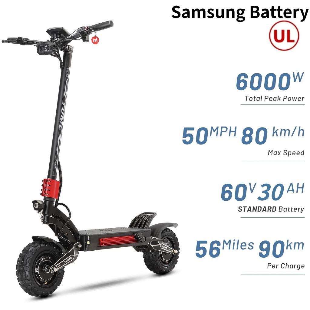 YUME Raptor Electric Scooter 60V30AH 6000W Dual Motor 11Inch Off-road Tires Max Speed 80KM/H For Adult E-Scooter With Bluetooth