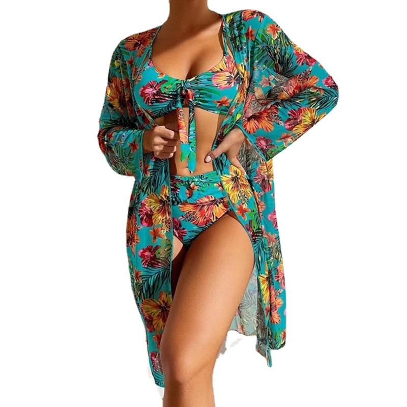 Новый купальник с принтом, блузка, комплект из трех предметов для женского бикини