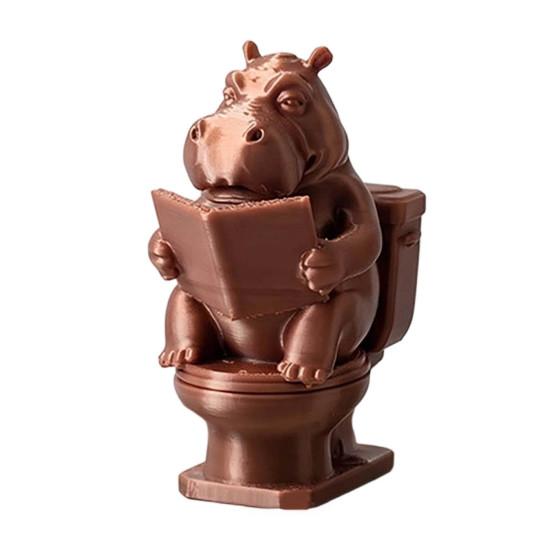 Fun Daily Surprise Gifts 3D Printed Hippopotamus Toilet Figurine, Funny Reading Bathroom Decor, Creative Hippo Niche Goodies on Statue for Home