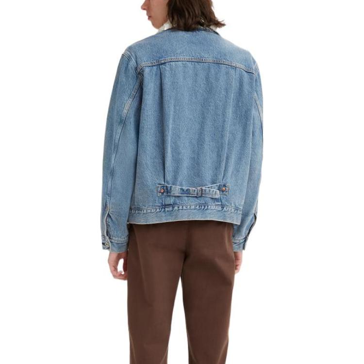 Levis Выбеленная винтажная джинсовая куртка с воротником на одной пуговице и длинными рукавами Мужские куртки Синяя A4080-0000