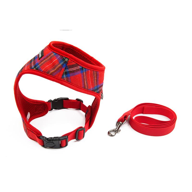Fashion Plaid Style Pet Harness Vest and Leash Set Dog Vest Harness Dog Leash Adjustable Dog Chest Strap Pet Supplies