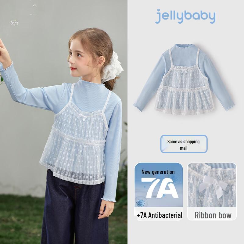 Детская футболка с длинным рукавом JELLYBABY для девочек, французская волна, имитация двух предметов
