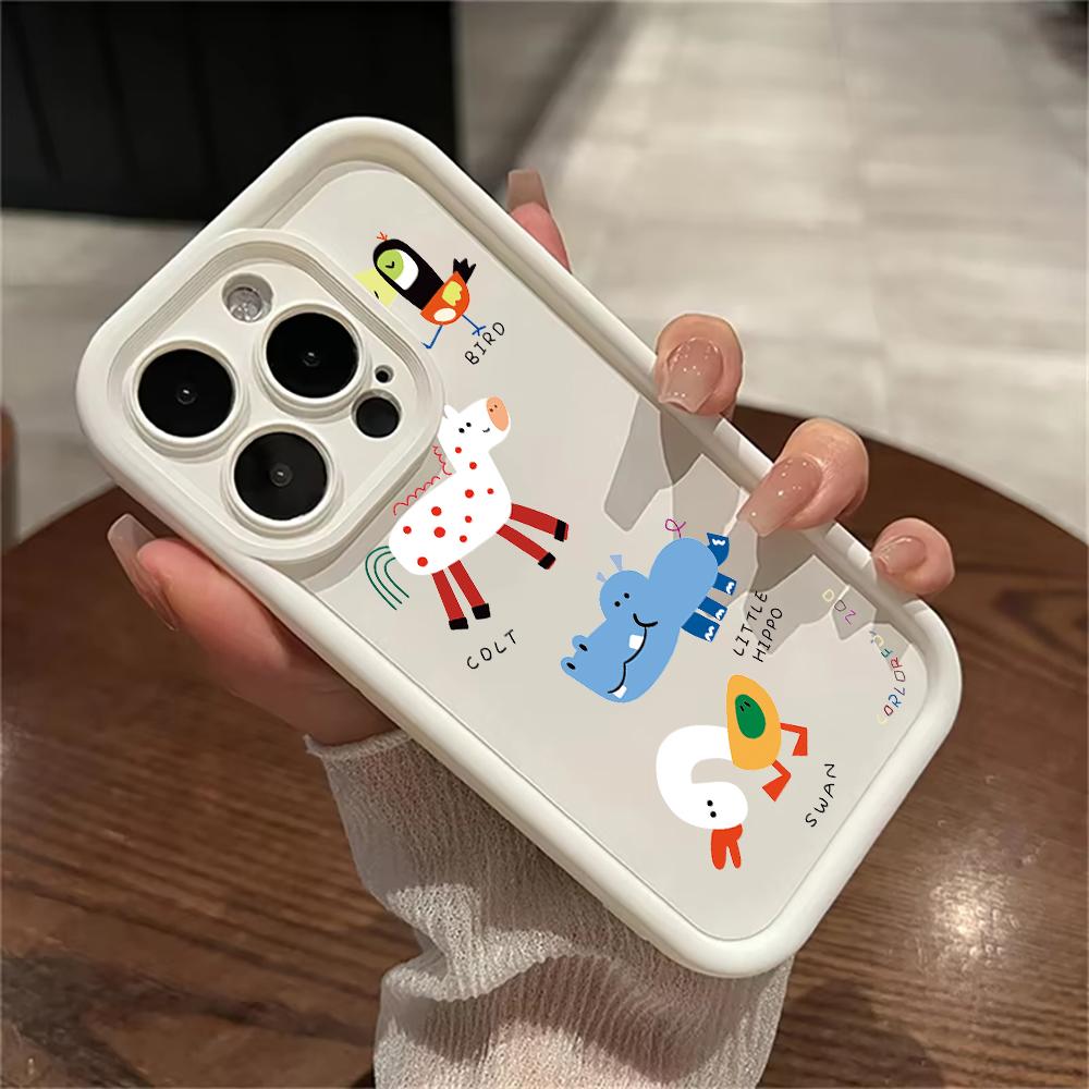 Мультяшные милые смешные животные Чехол для телефона Для iPhone16 15 14 13 12 11 Pro Max Mini X XS Max XR 7 8 Plus SE2020 Мягкий ударопрочный чехол