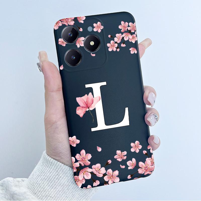 Милый Чехол с Цветочным Принтом для Realme C63 C61 Чехол из ТПУ для Realme Narzo N63 RMX3939 RMX3930 Мягкий Силикон Модный Чехол с Буквами
