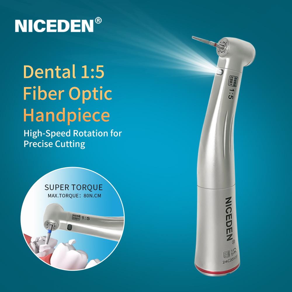 TI Max X95L Dental 1:5 Speed Increasing Red Ring Contra Angle Handpiece with Optic Fiber Stainless Titanium Body for FG Bur